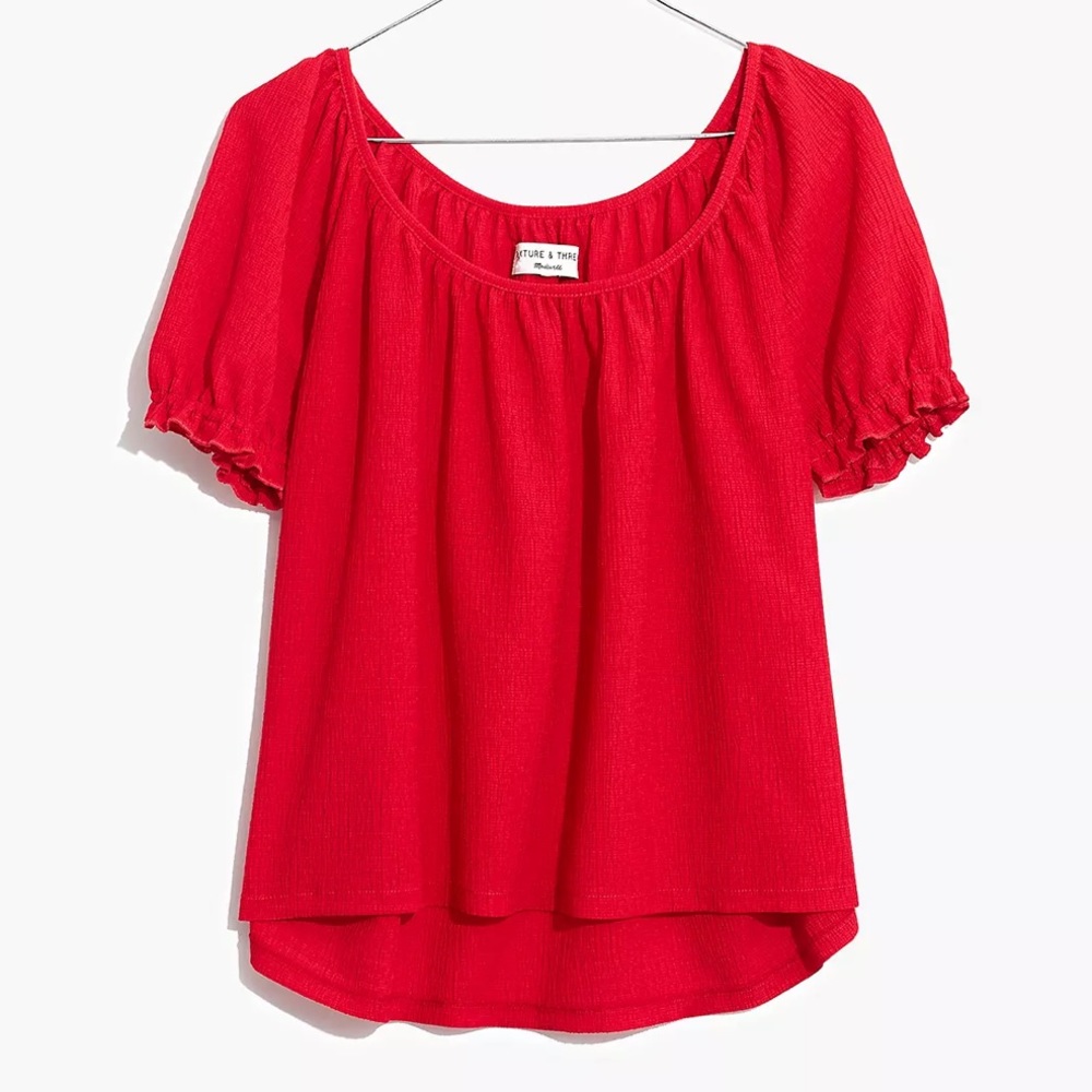 MADEWELL texture and thread red scoopneck puffy sleeve textured crop top small